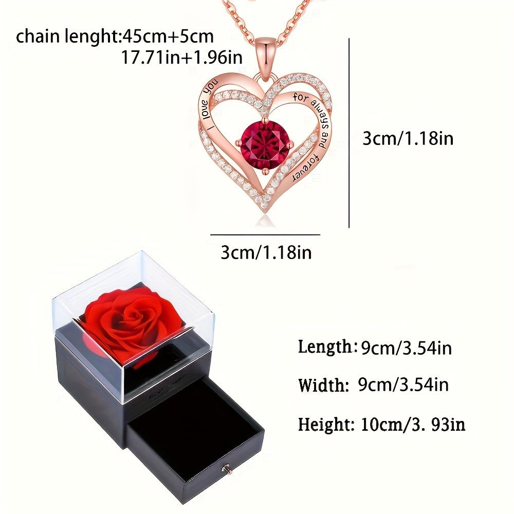 Luxury Red Zircon Pendant Necklaces With Rose Flower Gift Box For Girlfriend Women I Love You Gifts, Romantic Anniversary Party Birthday Wedding Gift
