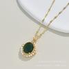 Emerald Necklace Female Ethnic Style Vintage Versatile Inlaid Pearl Pendant Clavicle Chain Accessories