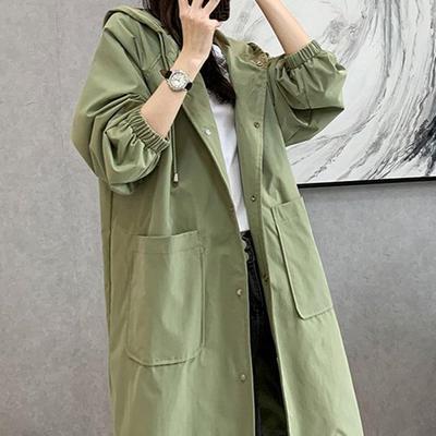Women's Mid-Length Hooded Trench Coat - 2025 Autumn Korean Style, Loose Fit, Casual, Plus Size.