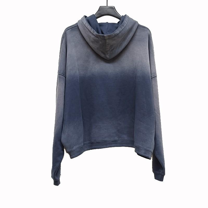 Mens Gradient Blue Letter Print Hoodie Loose Fit High Street Style Sweatshirt