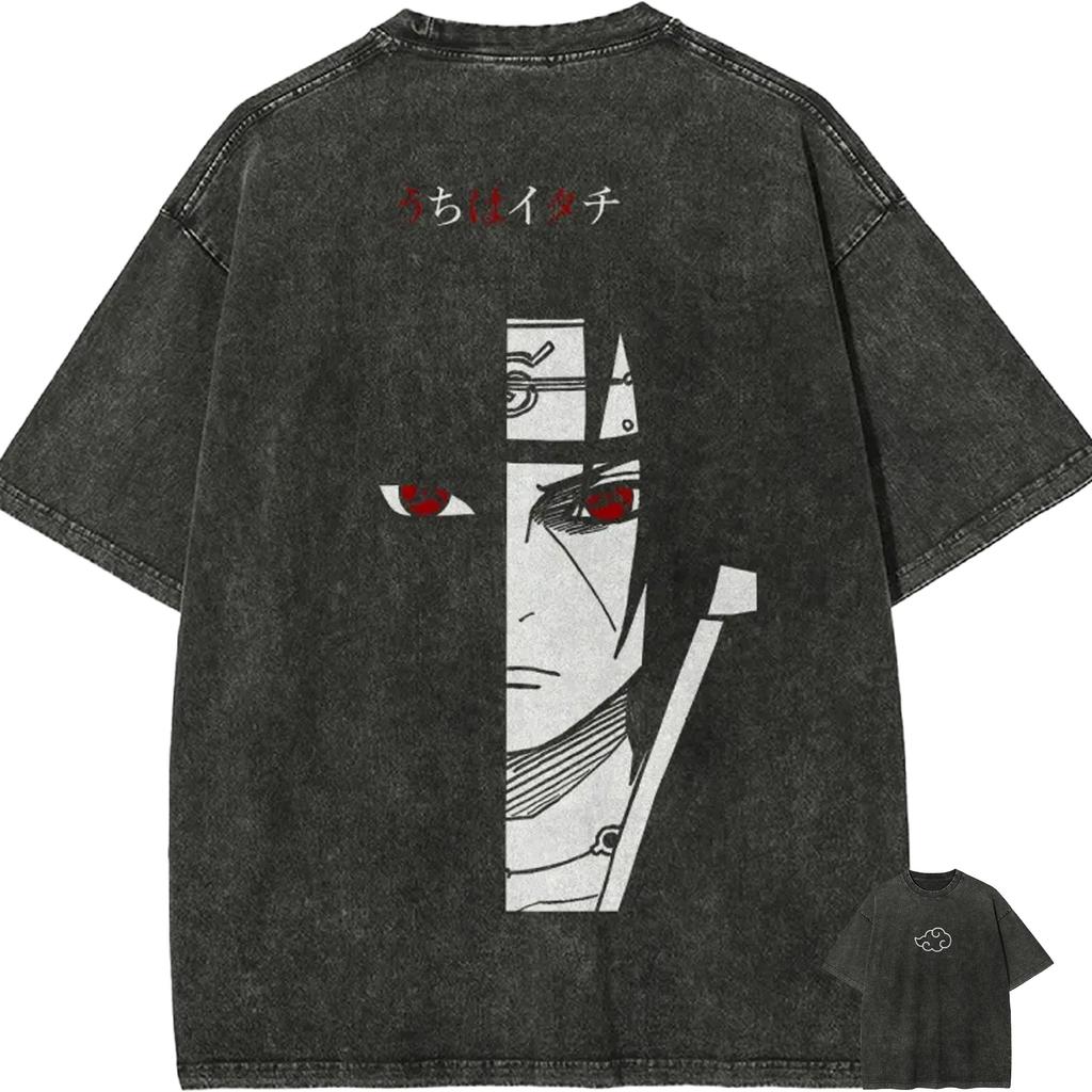 Maglietta Naruto Uchiha Itachi Sharingan Vintage Lavato Top