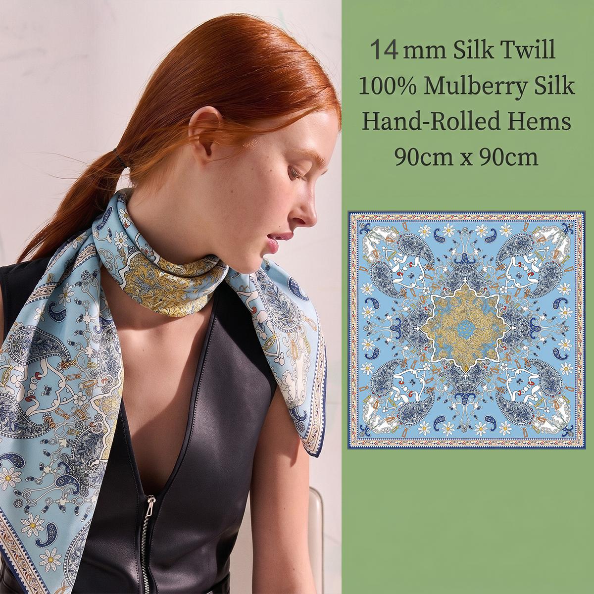 2026 Customizable 90x90cm Twill Silk Scarf Luxury 100% Mulberry Silk Women Square Bandana Headscarf Low MOQ Custom Printing