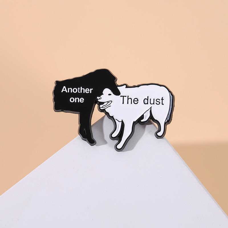 Charming And Black White Dog Cartoon Brooch In Alloy Fun Letter Design Pin For Stylish Clothing And Accessories