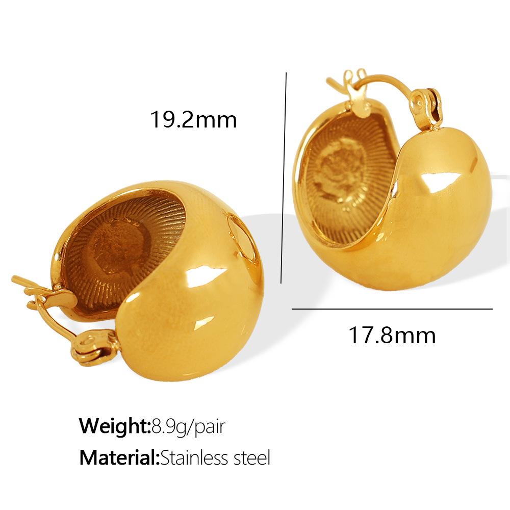 European and American retro spherical stainless steel earrings C-type hollow titanium steel earrings 18K gold ins wind earrings