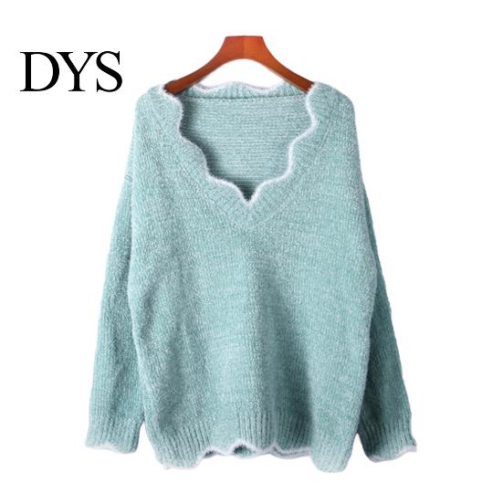 Stylish V-hem Sweater Women's Long Sleeve Loose Fit V-Neck Knitted Women Fashion Knitwear Lady Casual Jumper Pullover Top for Autumn Winter