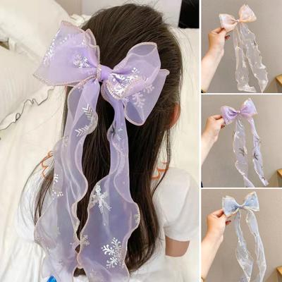 Fermaglio per capelli con stampa a fiocco di neve, fiocco con fiocco, accessori per capelli di colore solido