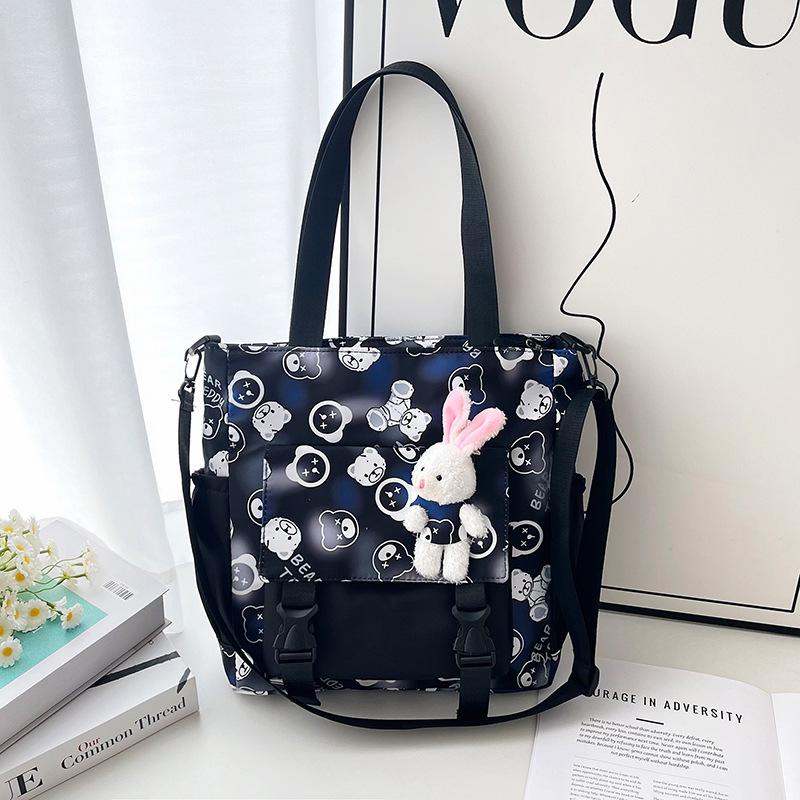 

Student tutoring bag Harajuku simple printed messenger bag student shoulder bag portable class cartoon tote bag чёрный