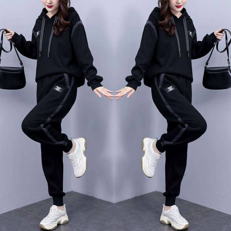 Spring Suit Women's Fashion Western Style Casual Sports Slimming Hooded Sweater Pants Two-piece Suit