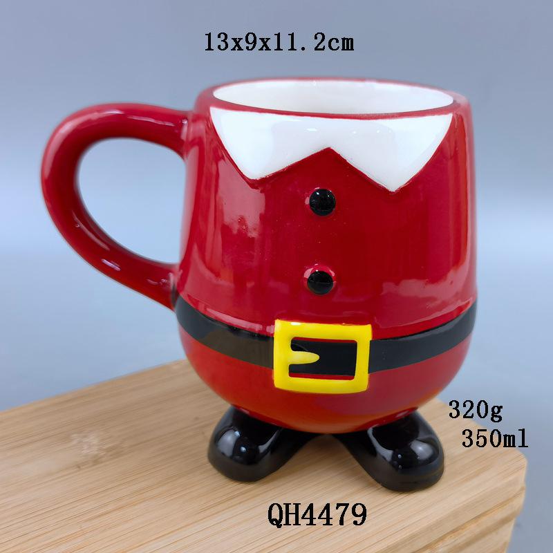 European and American creative inverted hand-painted ceramic Santa Claus water cup relief ceramic Christmas decorations 301-400ml