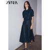 Zaprha 2025 Autumn New Bowknot Decoration Puff Sleeve Round Neck Short Sleeve Demin Shirt Top 5216249