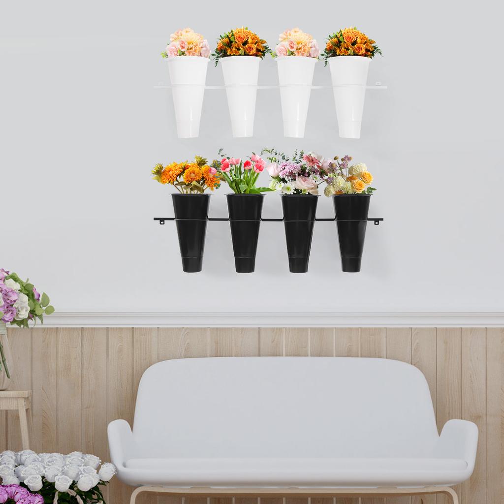 Black/White Wall-mounted Flower Stand,Metal Flower Stand with 4 Buckets 120*36cm for Organization and Display of Flowers