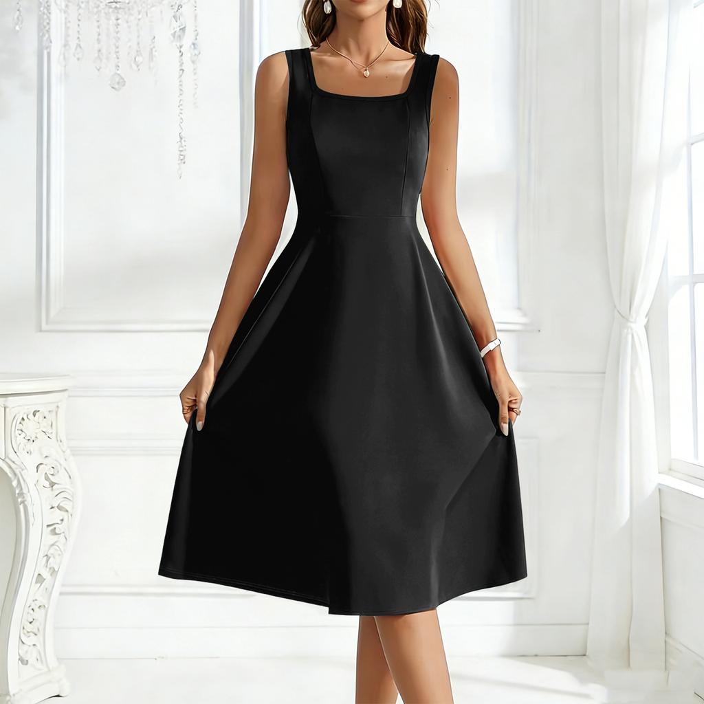 Women's Square Neckline Sleeveless A-line Dress
