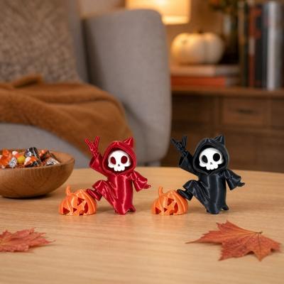 Yousheng Mini Grim Reaper Statue, 3D Printed Skull Grim Reaper Pumpkin Figurine, Cute Gothic Car Dashboard Accessory for Office Desk, Home Decor