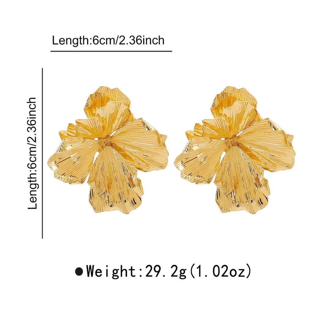 Women European American Fashion 3D Flower Stud Earrings Senior Sense Metal Stripe Ear Jewelry For Women