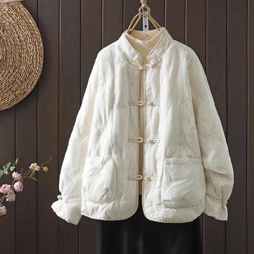 Giacca Trapuntata Ricamata Stile Cinese Donna Retro Collo Rialzato Leggera Calda Imbottita in Cotone Cappotto G208