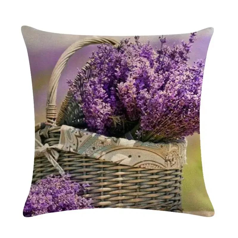45X45Cm Decorative Throw Pillows Case Purple Lavender Flower Pillowcase Decorations Home Navidad Decor Flower Floral Decor