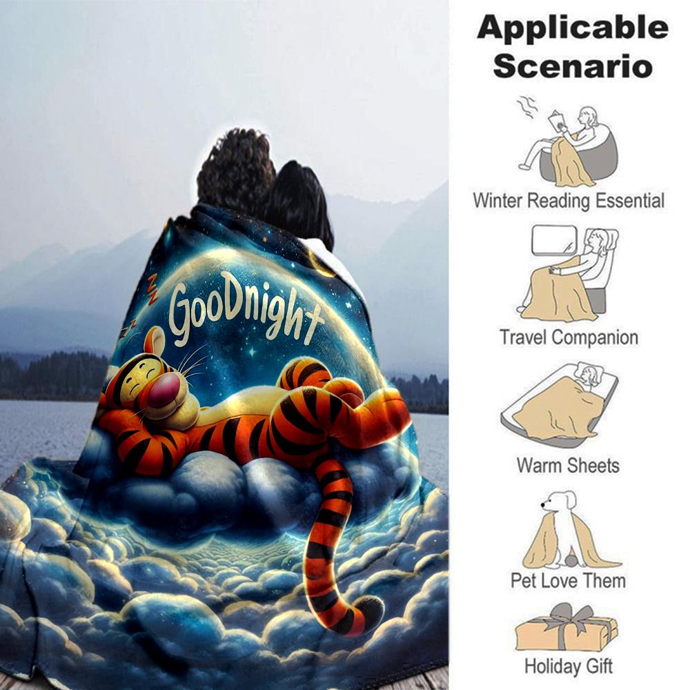 Tigger Dreams Clouds Flannel Blanket Super Soft Warm Cozy Blanket For Sofa Bed Office Travel Allseason Home Decor Gift
