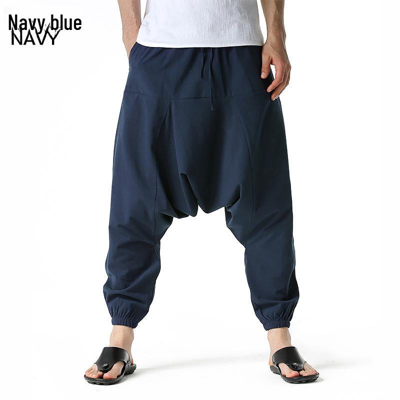 

Летние мужские шаровары из хлопка и льна с изображением белки-летяги 2023 года — свободный шаговый шов, маленькая стопа, европейские размеры, однотонные цвета M темно-синий