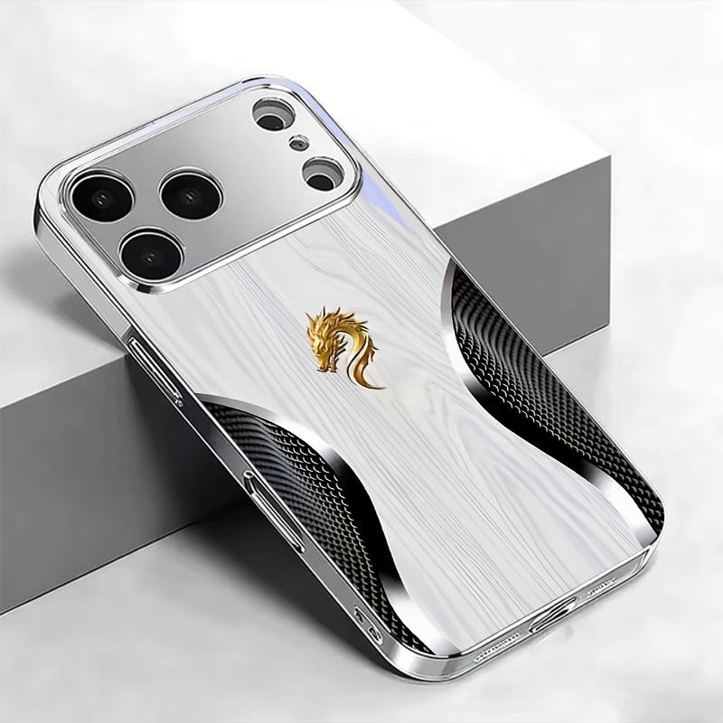 Golden Dragon Crest Electroplated Silver Phone Case For iPhone 16 17 15 14 13 12 11 Pro Max Plus 16E 17Air XR 7 8 XS Back Cover