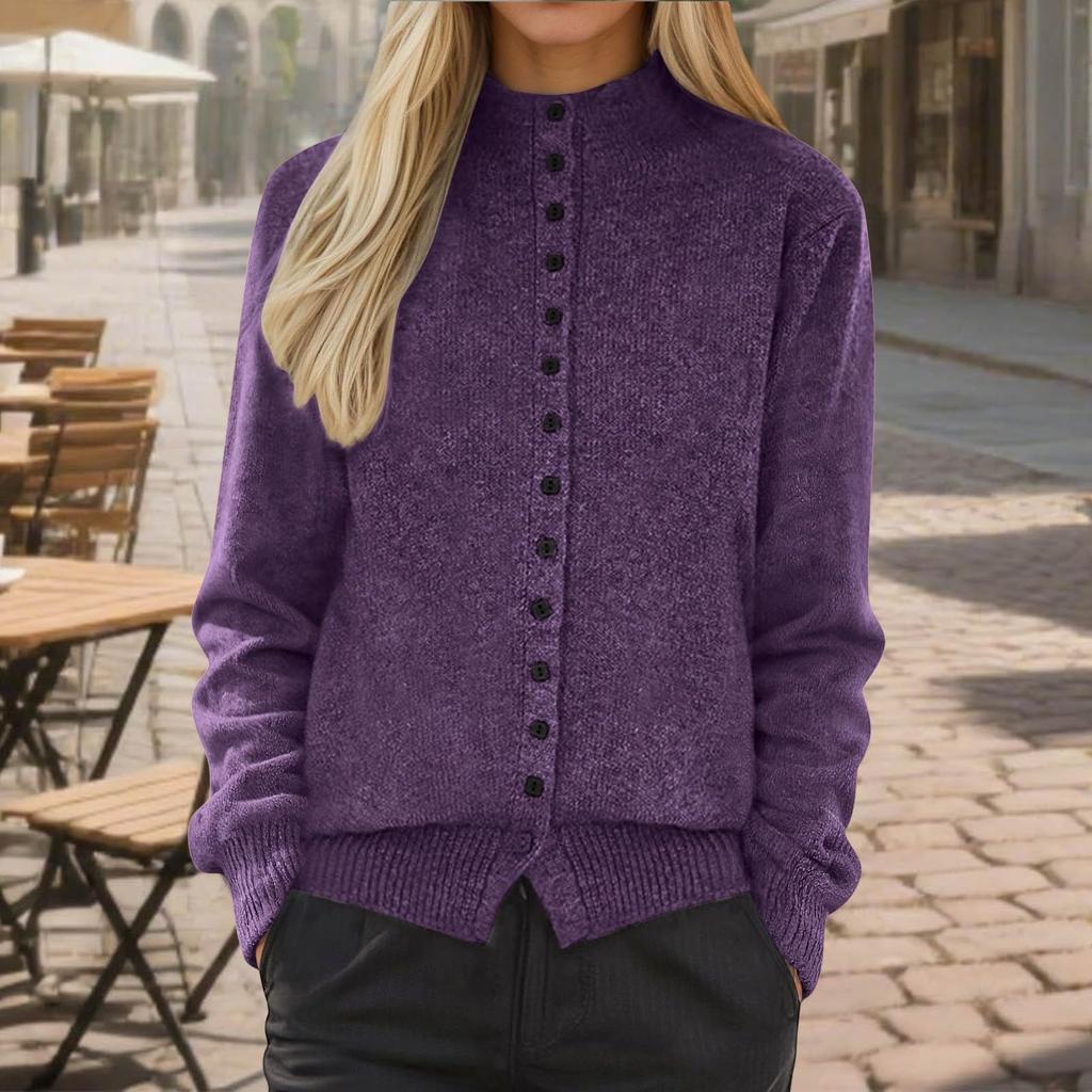 Women's Stand Collar Cardigans Loose Button Down Knitted Warm  Long Sleeve Cozy Casual Sweater Coat