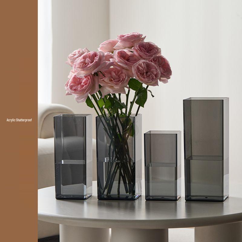 Transparent Acrylic Square Vase, Drop-Proof, for Flower Arrangements, Lucky Bamboo, and Elegant Decor in the Living Room
