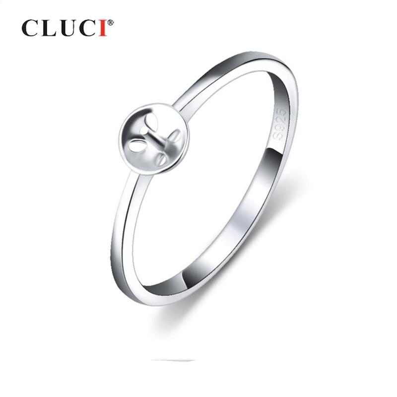 

CLUCI 925 Sterling Silver Simple Pearl Ring Mounting for Women Engagement Silver 925 Round Women Rings SR1084SB 10