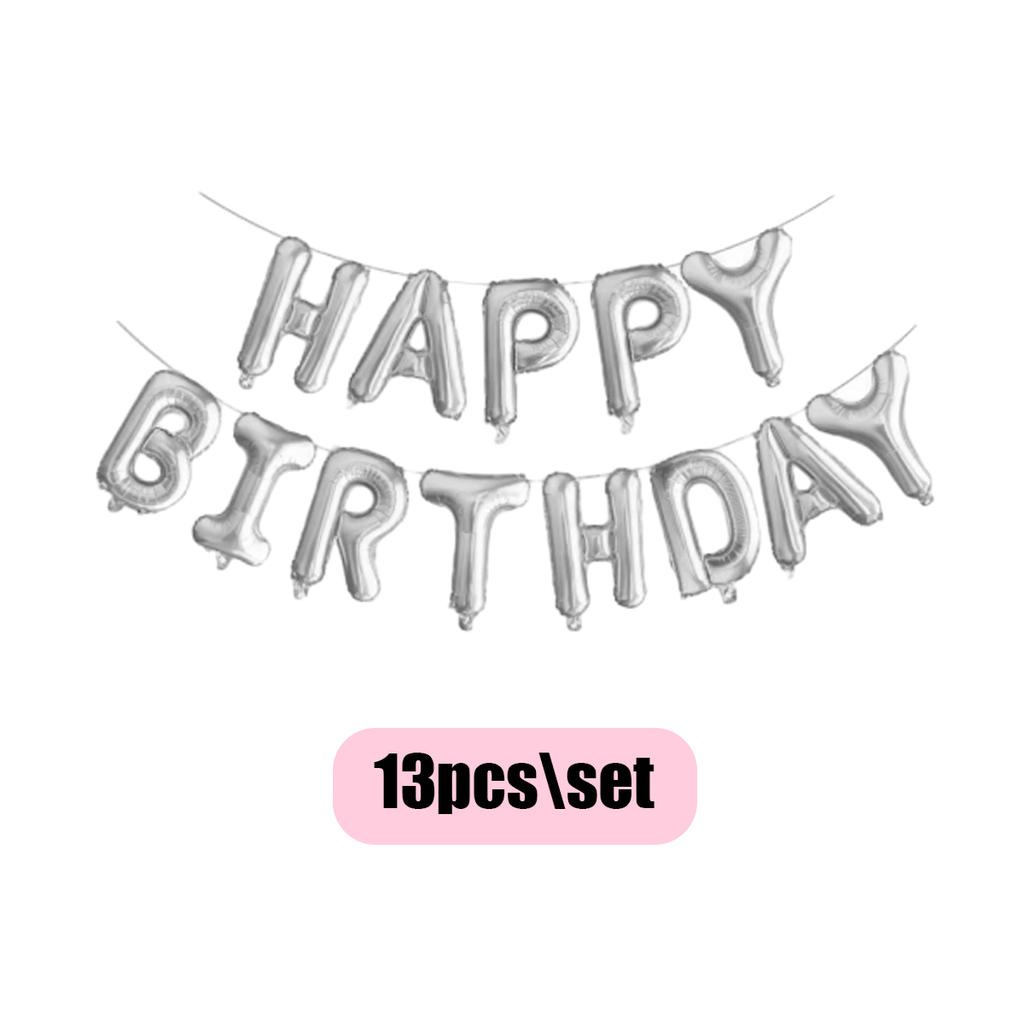 57pcs-pink birthday party set, silver love aluminum film balloons, birthday party decorations
