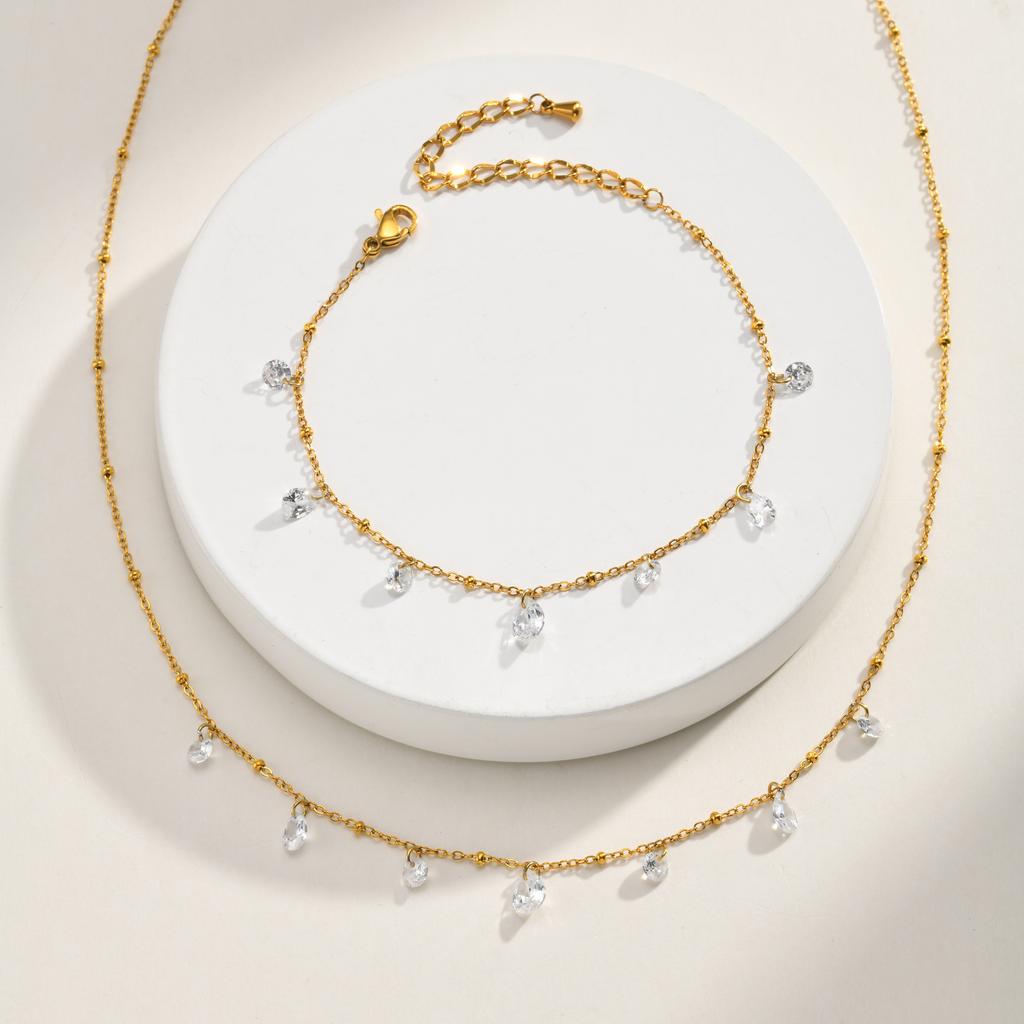 Multi Zirconia Satellite Chain Bracelet for Women, 18K Gold Plated Stainless Steel Wristlet, Waterproof Party Jewelry