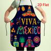 1pc 2D Flat Printing Viva Mexico Apron, Colorful Mexican Hat, Cactus, Tequila, Pyramid, Floral Pattern, Dark Blue Cooking Baking Chef Apron, Suitable 