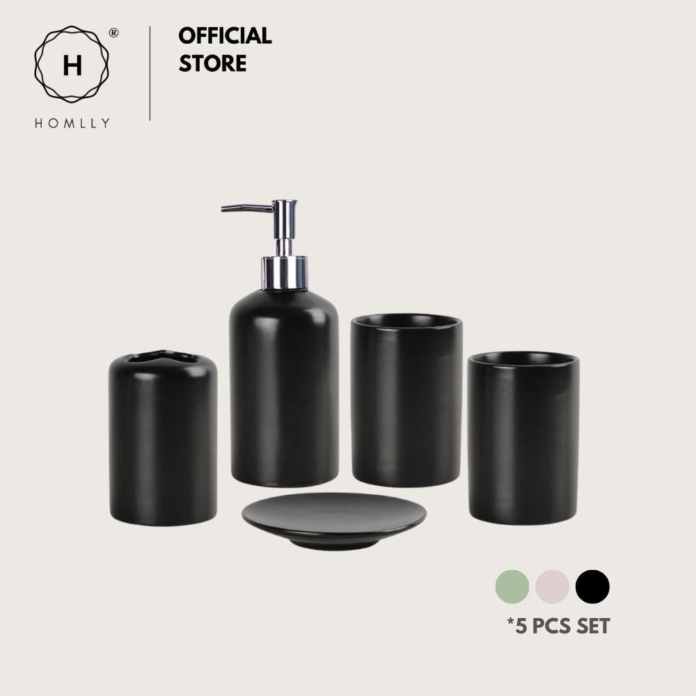 Homlly 5 pieces Bathroom Vanity Soap Dispenser Ceramic Set