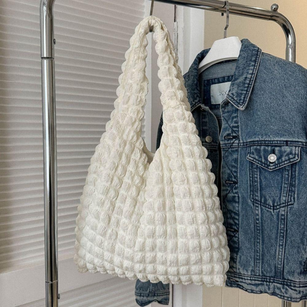 Solid Color Plaid Crossbody Bag Korean Style Pleated Tote Bag Cute Cloud Bubble Shoulder Bag Girls