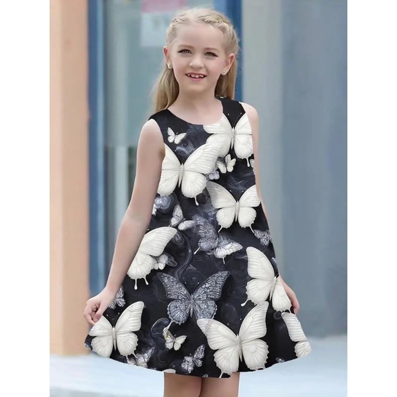 Stylish Cute Comfortable Butterfly Print Children's Sleeveless Women's Clothing Dresses Girls