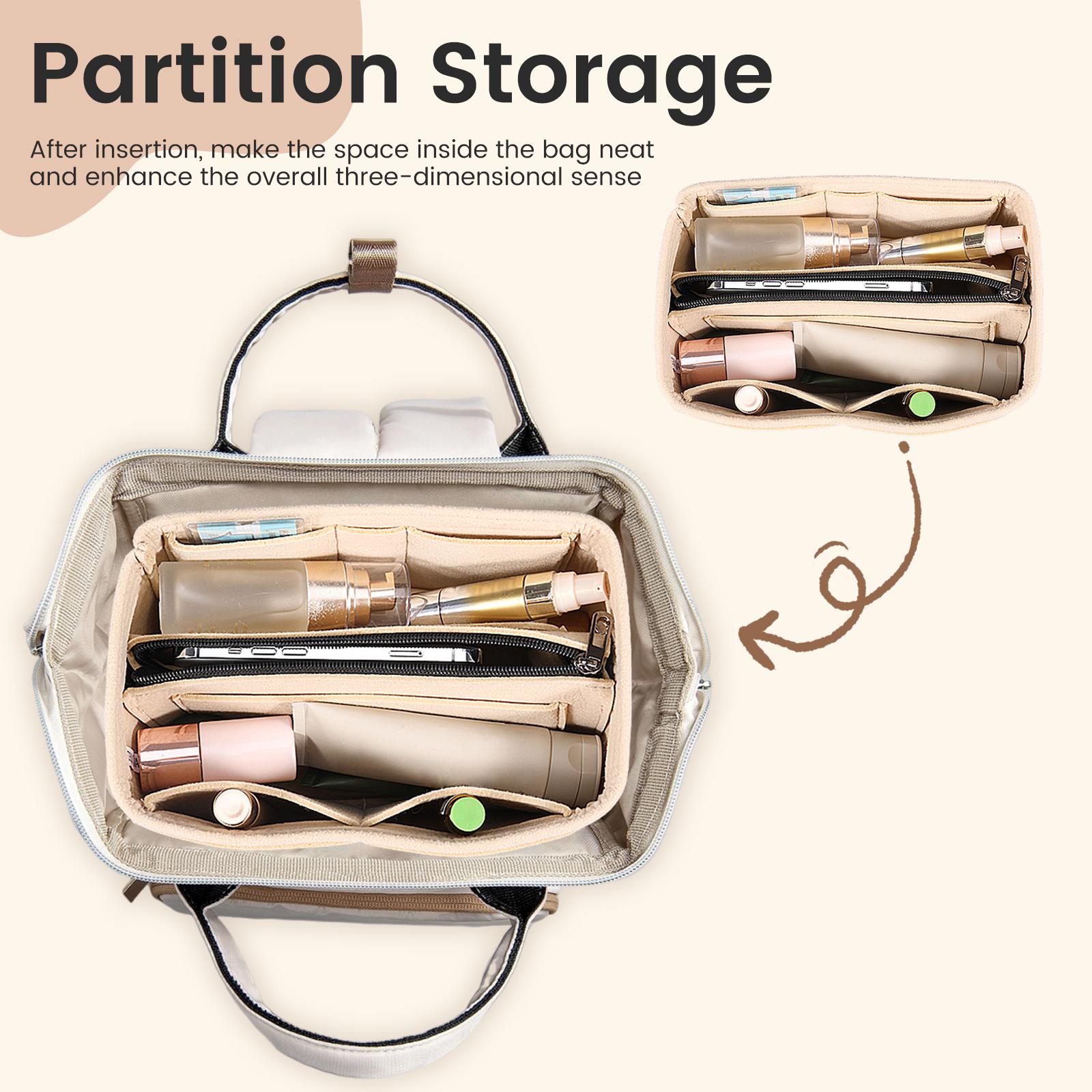 2 in 1 Felt Insert Bag Purse Organizer Insert Liner Travel Portable Makeup Bag Support Storage Bag for Most Handbag Tote NEW beige