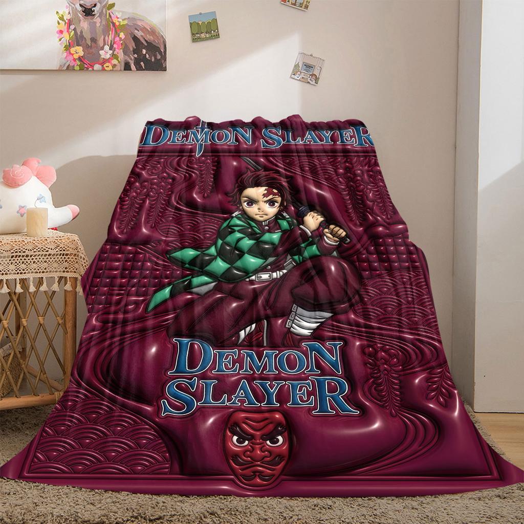 Demon Slayer Superb Cartoon Flannel Blanket, Printed Style for Bedroom, Warm and Soft Bedding, Travel Picnic Use_LIAN