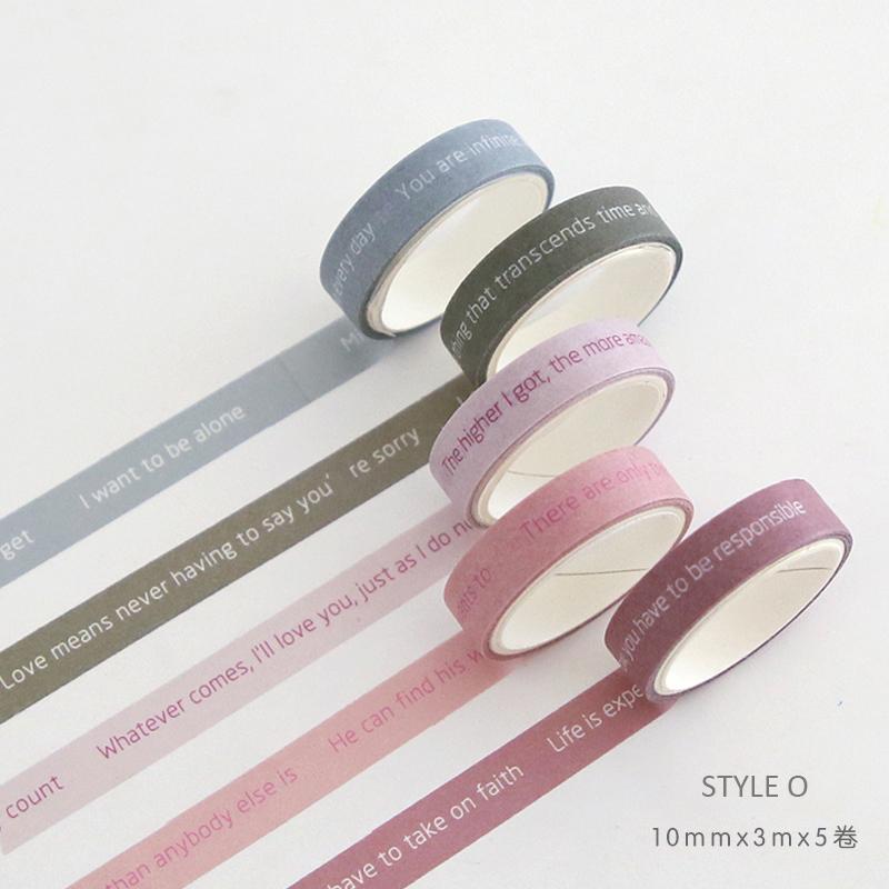 5pcs*5m Solid Color Bullet Journaling Adhesive Tapes Scrapbooking Sticker Masking Tapes Washi Tape Set Stationery Tapes