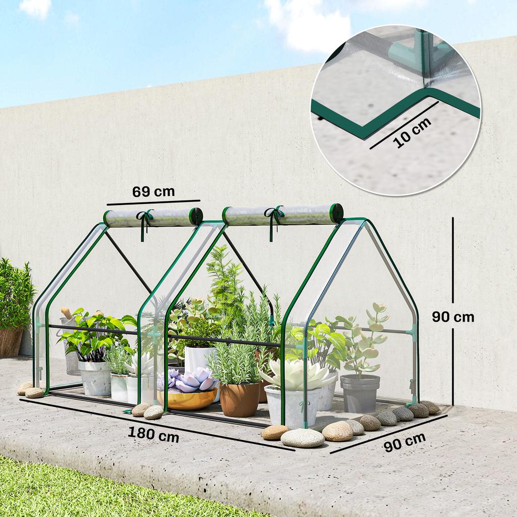 Mini Garden Greenhouse, Pointed Roof, UV-Resistant Steel, Windows, 180 x 90 x 90 cm, Transparent