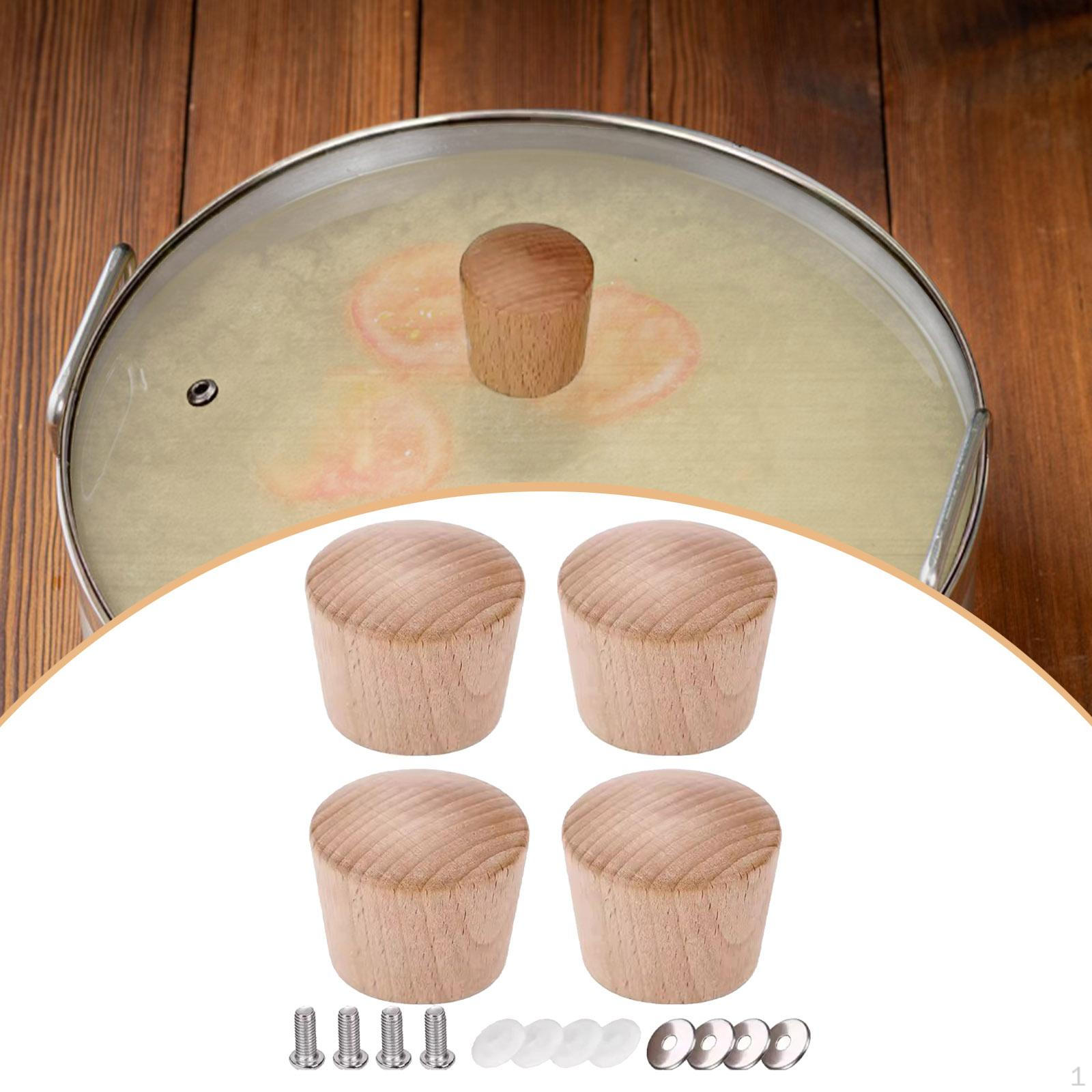

4x Pot Lid Knob Replacement Heat Resistant Wood Grain Easy to Install Handles