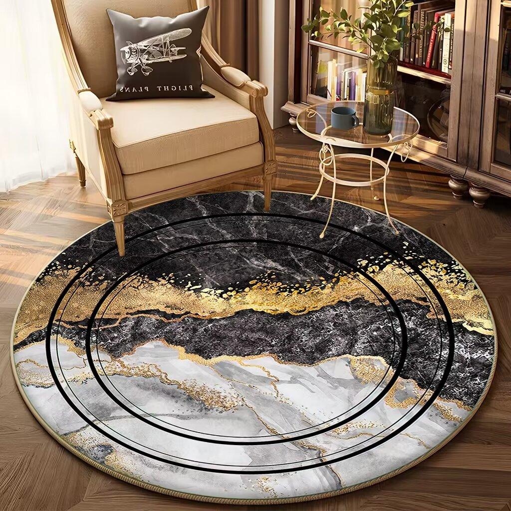 Luxury Gold Round Carpet for Living Room Decor Sofa Table Area Rug Large Area Soft Non-slip Chair Mat Decoration Home Carpets