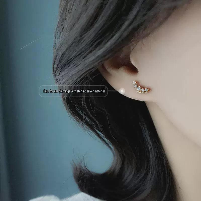 Beixi S925 Sterling Silver Rhinestone Wheat Stud Earrings for Women - Simple, Exquisite Small Accessories 925 Sterling Silver