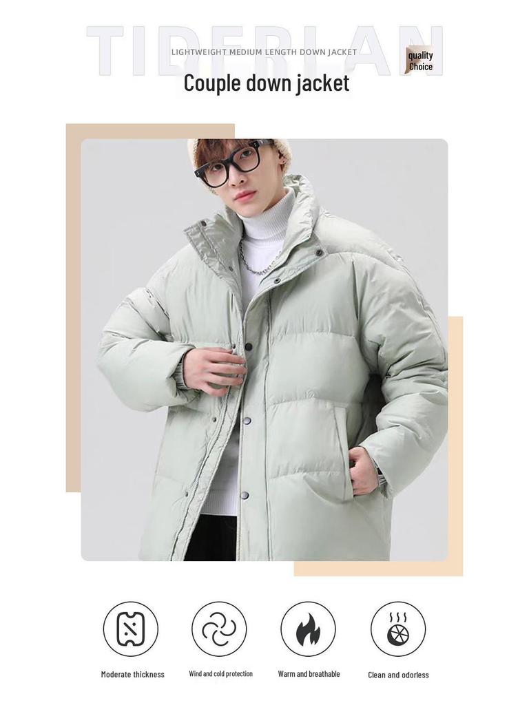 Cross-Border Korean Stand Collar Loose Thickened Couple Down Jacket