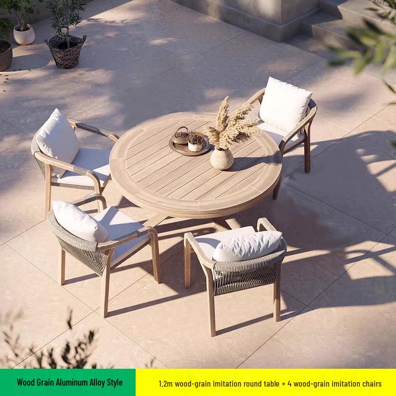 Teak Rattan Outdoor Dining Set: Waterproof Table & Chairs for Terrace or Garden