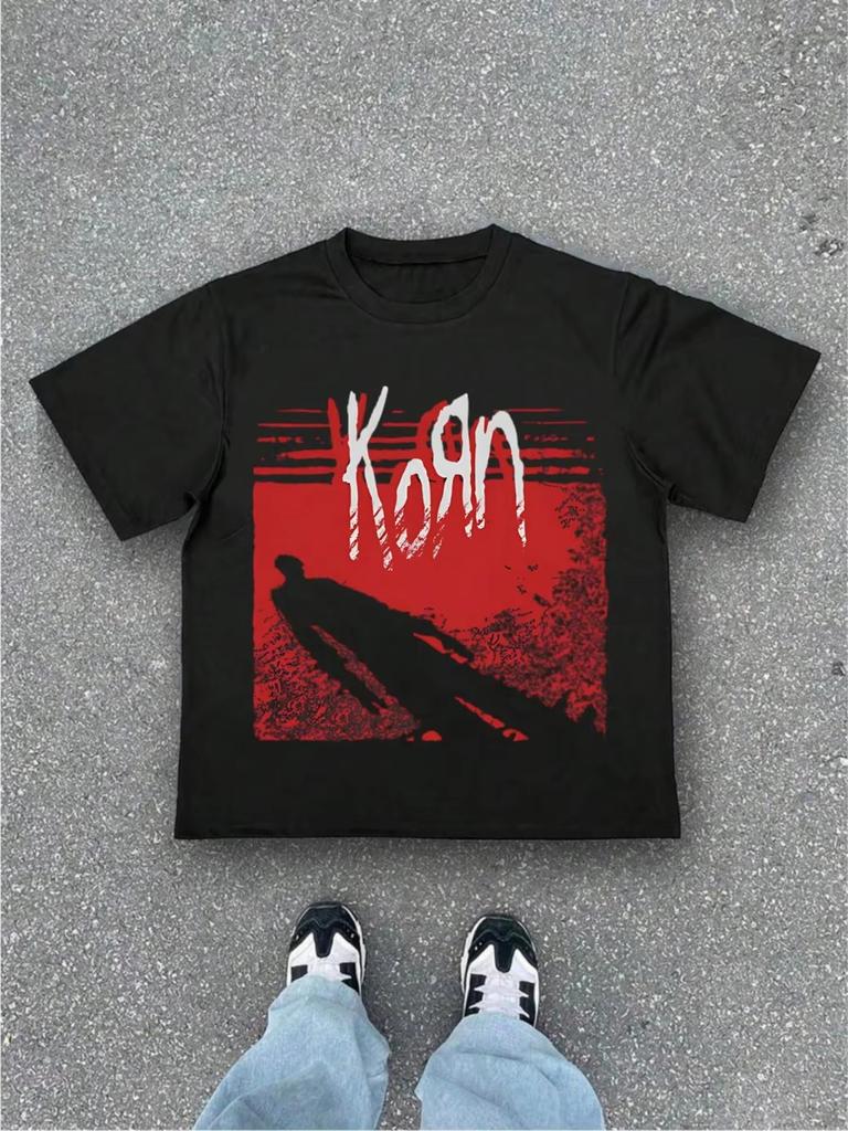 Men and Women Casual Plus Size Tshirt with Korn Band Red Pattern Soft Pure Cotton 220gsmT Third Unisex Shirt Oversized Tshirt