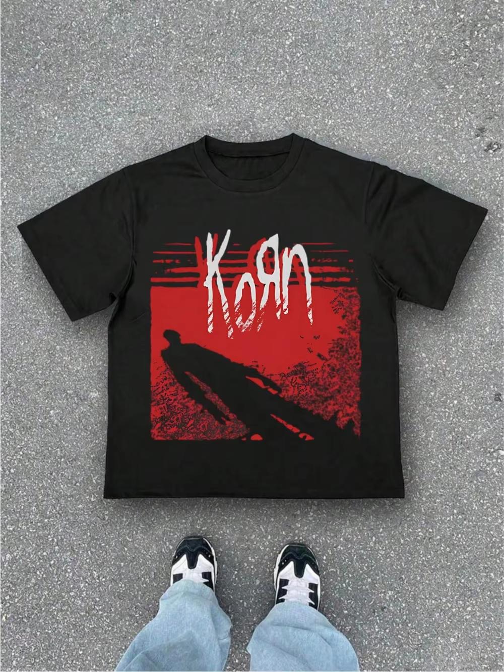 

Men and Women Casual Plus Size Tshirt with Korn Band Red Pattern Soft Pure Cotton 220gsmT Third Unisex Shirt Oversized Tshirt S