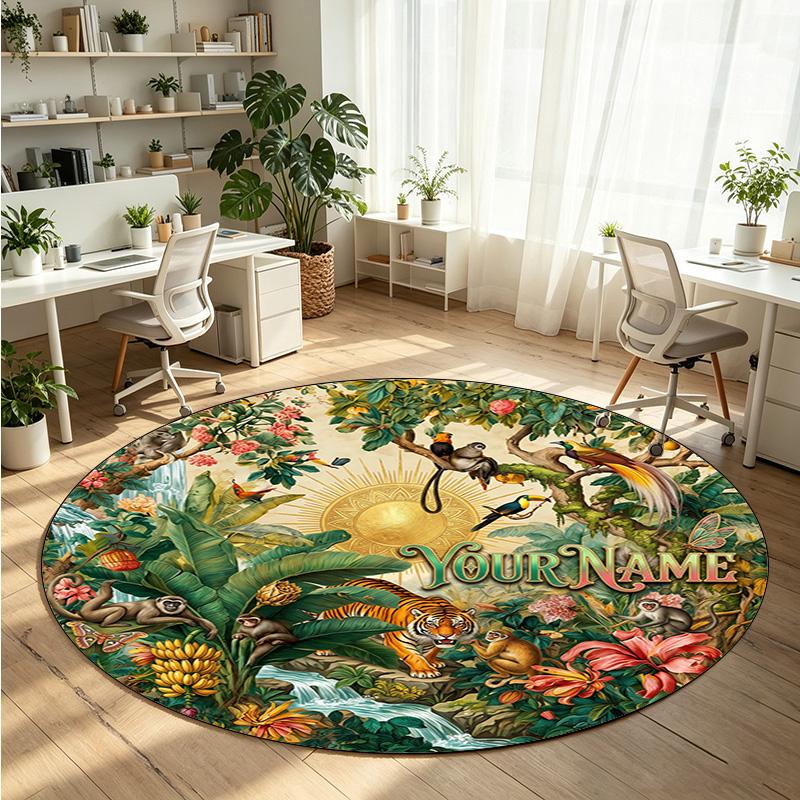 Wild Animals (77) Theme Round Crystal Velvet Rug Custom Name Text Personalized Floor Mat Home Decor Non Slip Crystal Carpet