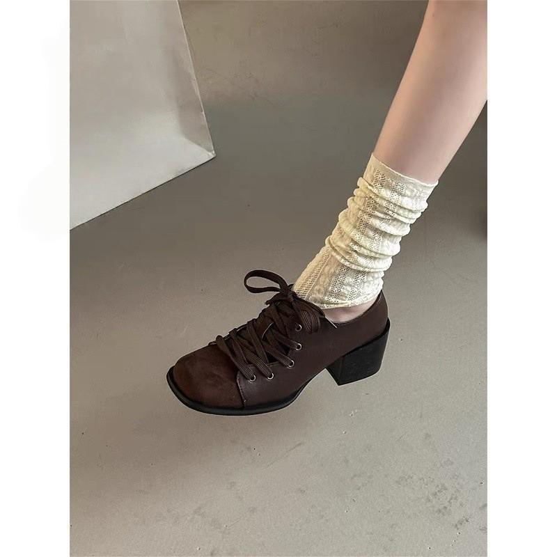 French British Mary Jane small leather shoes with skirt high heels single shoes jk loafers