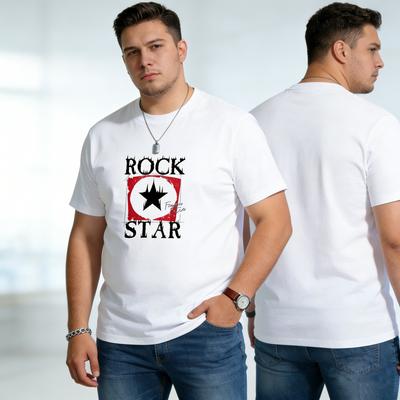 220g Heavyweight Cotton Men's T-Shirt Rock Star Print Plus Size Multi-color Casual Round Neck Tee