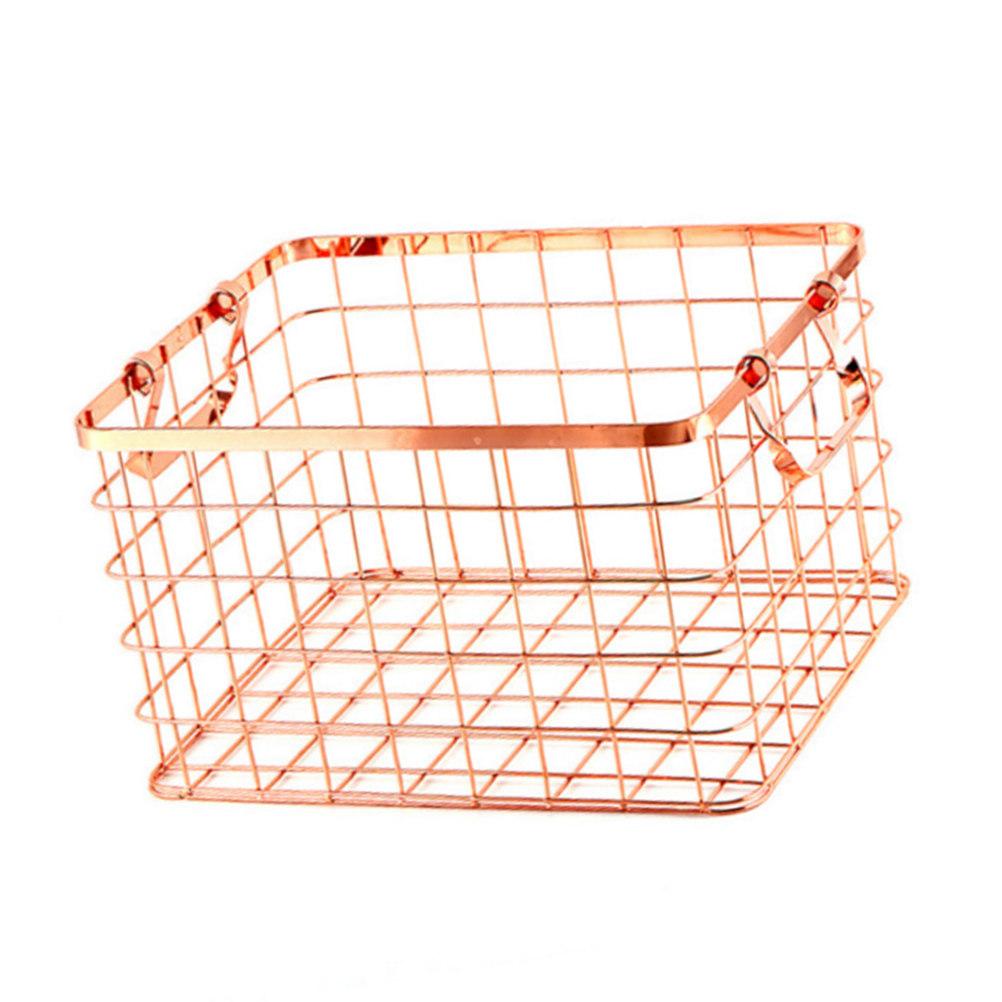 1Pcs Premium Iron Storage Basket Nordic Style Rose Gold Laundry Towel Book Snack Organizer for Kitchen Bathroom Desktop