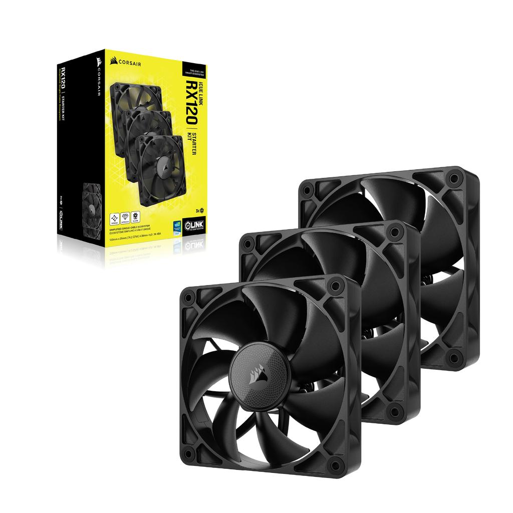 CORSAIR iCUE LINK RX120 Starter Kit 120mm PWM PC Case Fan Triple Pack LINK System Hub Black (iCUE Included) CO-9051010-WW