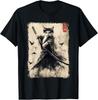 Samurai Cat Graphic Tee Warrior Vintage Japanese Art Anime T-Shirt Mens Womens Tees Top