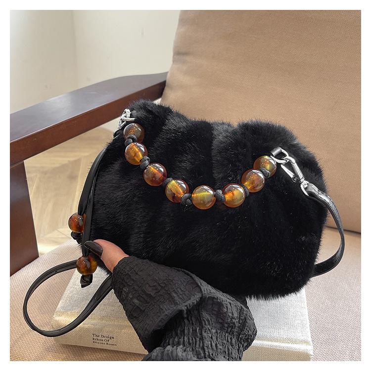 

2024 autumn and winter new fashion messenger bag leopard print bucket bag national style handbag niche retro Mao Mao bag чорний